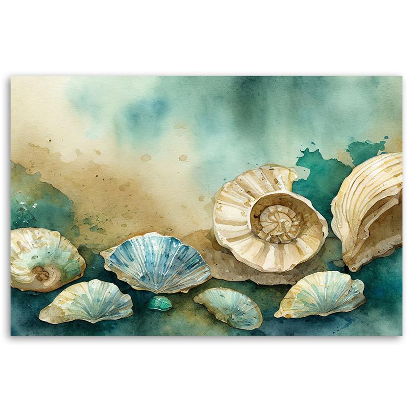 Stampa su tela, conchiglie marine turchesi acrilico