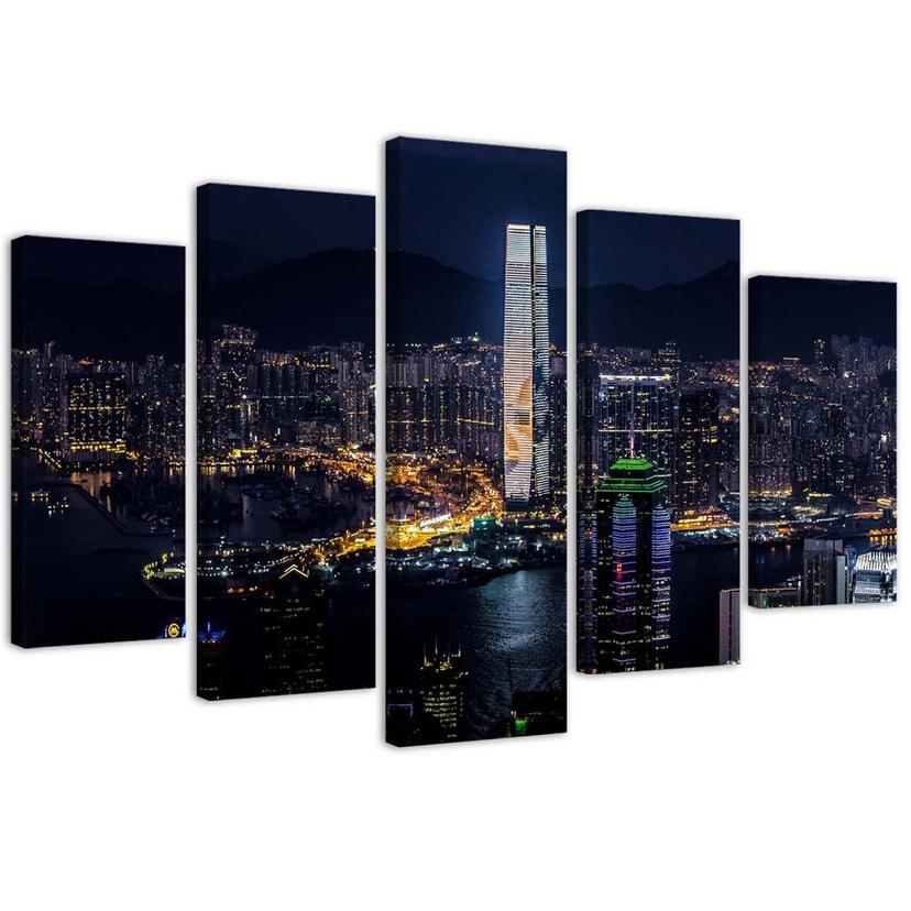 Lærredstryk 5 stykker, Skyline City Skyskraber