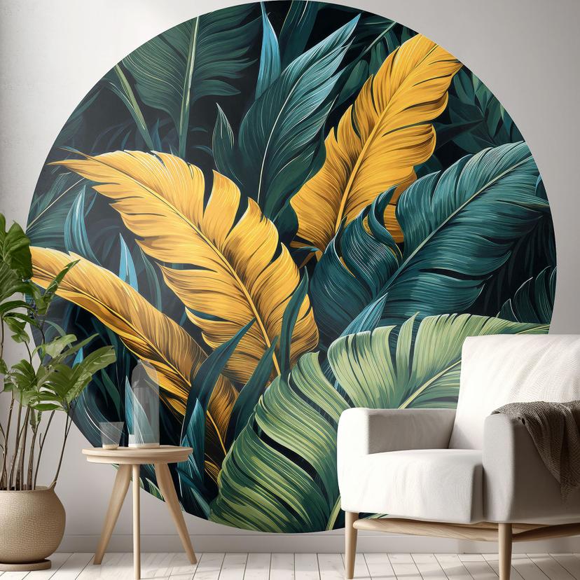 Fotomural de hojas de palmera de colores - Jaszke - Redondo - Papel pintado autoadhesivo/no tejido