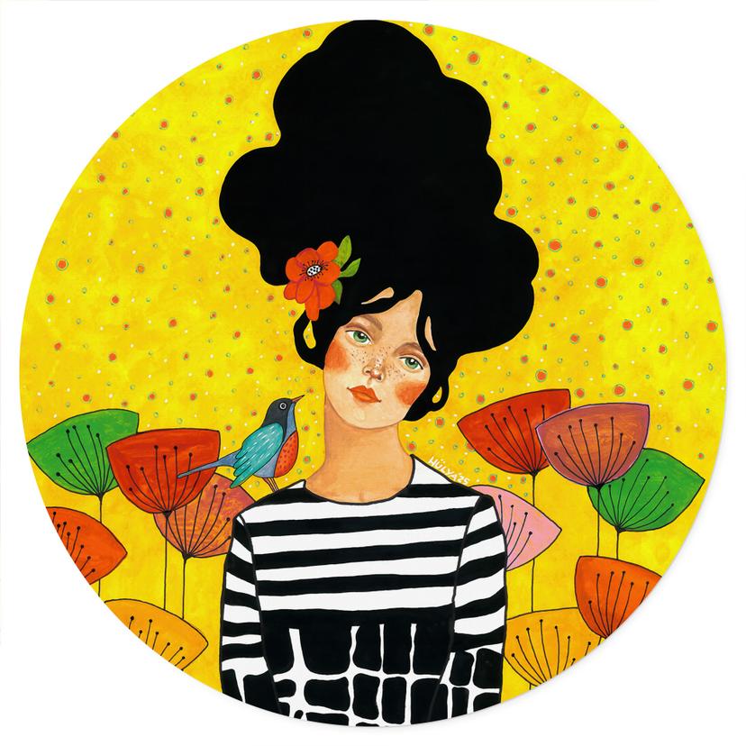 Wallsticker Blomsterflicka i sommarträdgård - Hülya - Rund