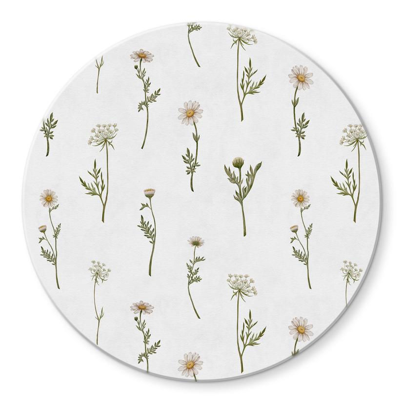 Glasbillede - Engromantik med markblomster - Kikki Belle - Rund