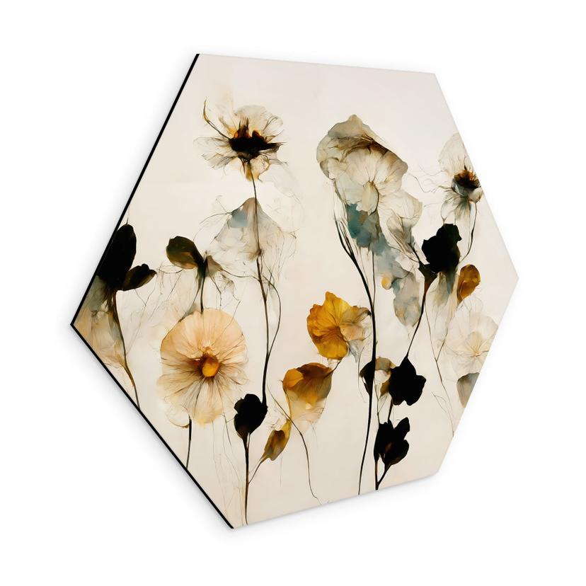 Hexagon Tableau Délicates fleurs séchées aux tons naturels - Treechild - Alu-Dibond