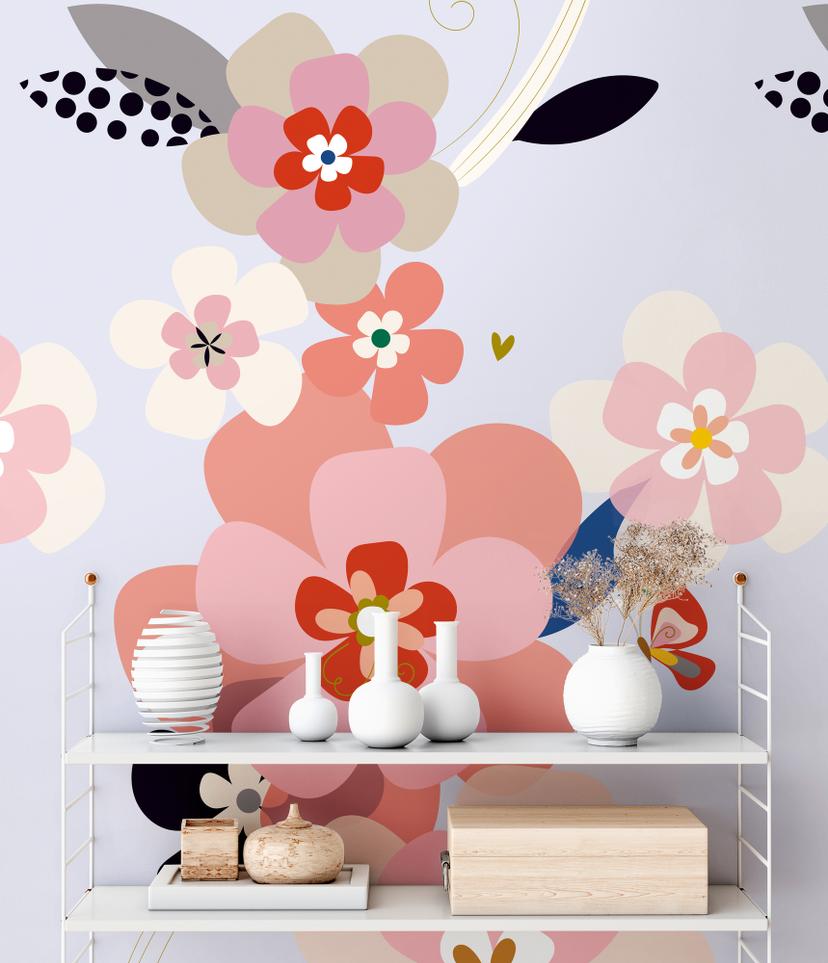 blomstertapet farverig pink - non-woven tapet Floral Livingwalls - mat og glat