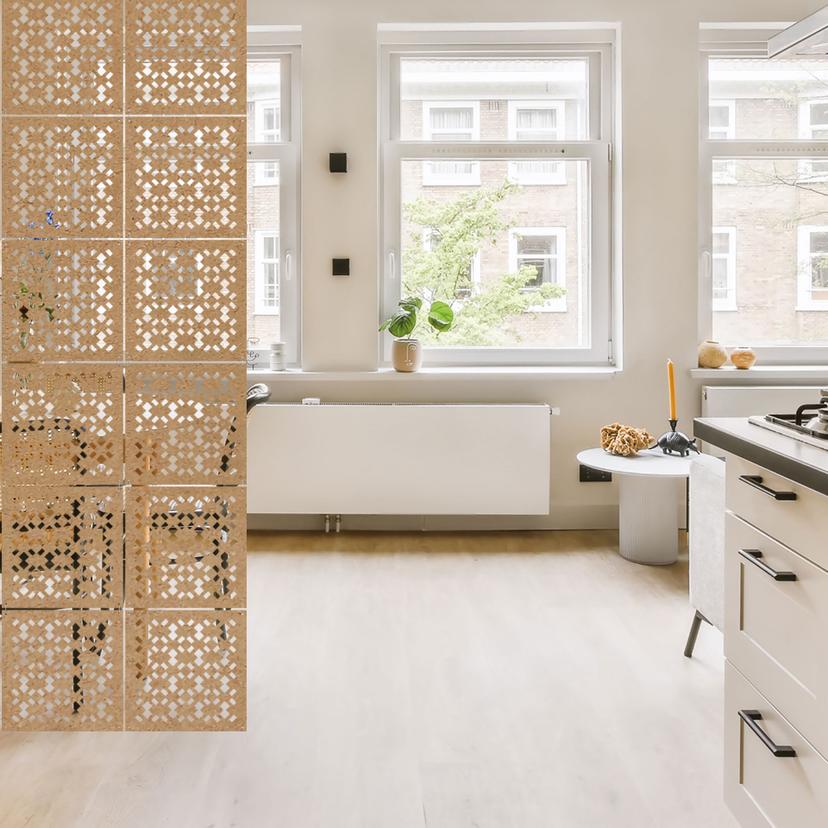 Rumdeler, skillevæg geometrisk mønster - MDF naturligt look