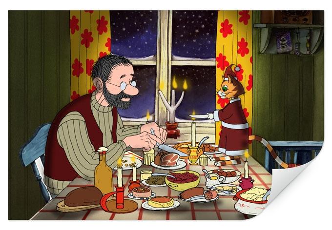 Wallprint W - Pettersson und Findus - Abendmahl bei Kerzenlicht