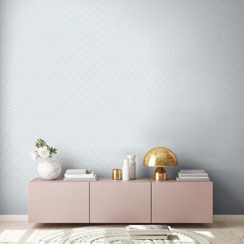Papel pintado Floral azul rosa - papel pintado no tejido Casa de campo A.S. Création - mate y ligera