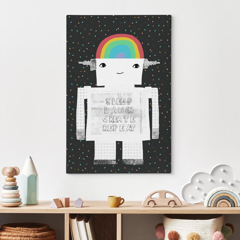 Stampe su tela con robot arcobaleno Sleep Laugh Create - Treechild