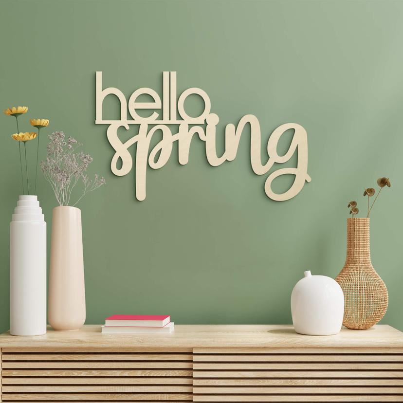 Decoración de madera 3D letras hola primavera - Álamo