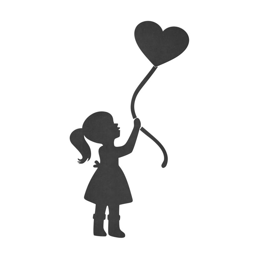 Decoro MDF Ragazza con palloncino a forma di cuore