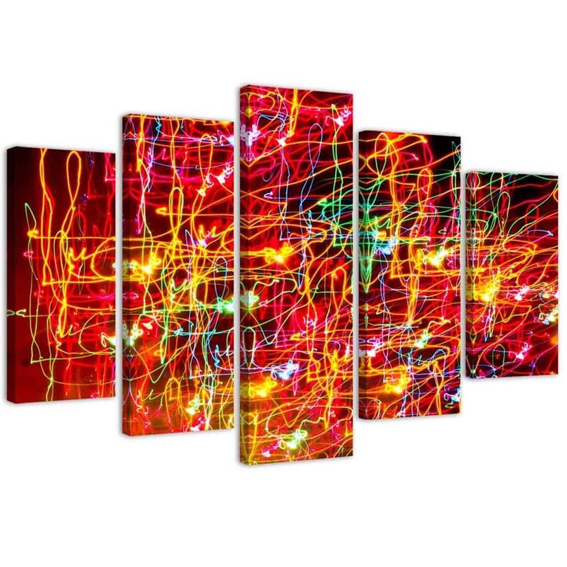 Tableau sur toile en 5 parties Abstraction rouge