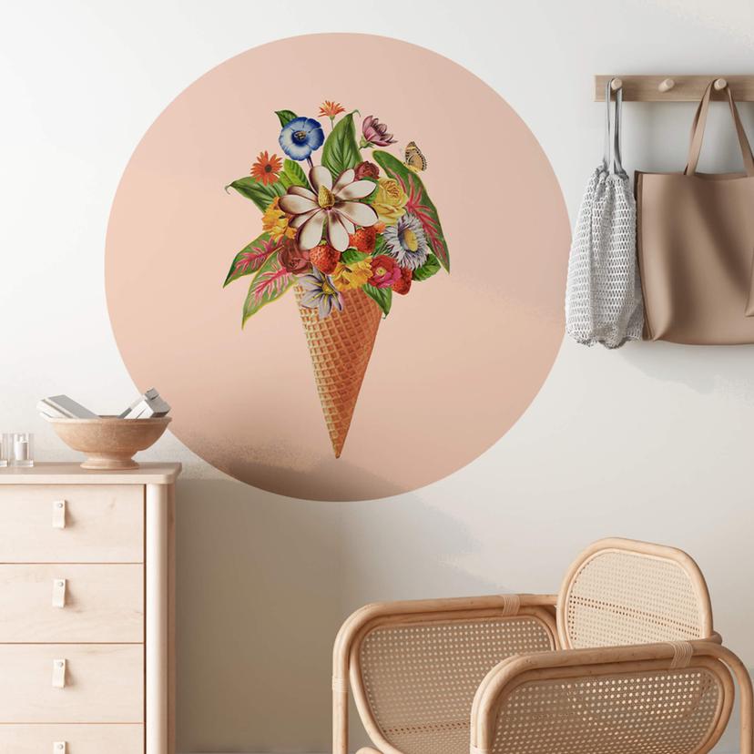 Frida Floral Studio Wallsticker - Blomstret isvaffel - Rund