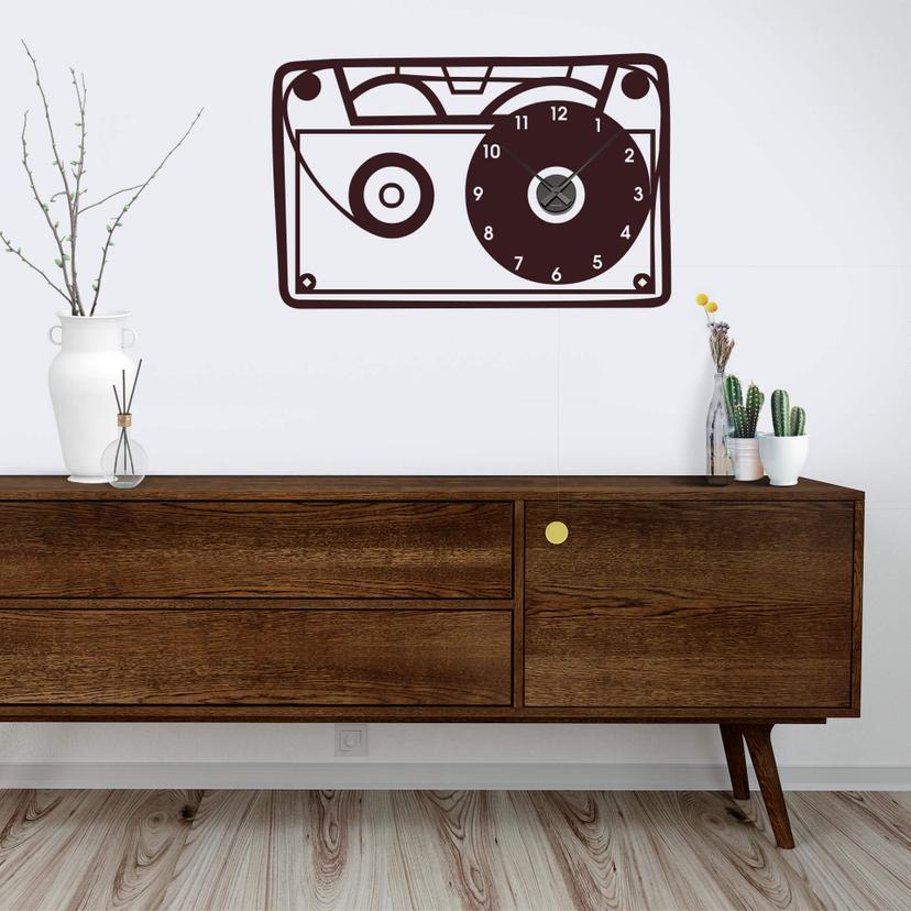 Wandtattoo Kassette Wanduhr - 100x64 cm