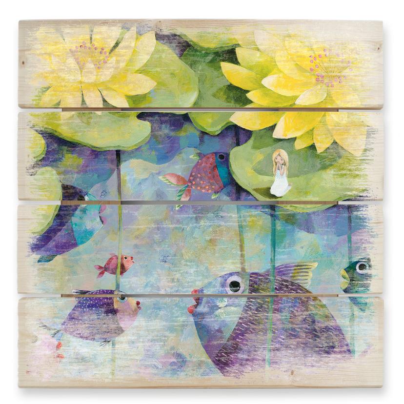 Cuadro de madera Blanz - Nenúfares amarillos - 40x41,5 cm