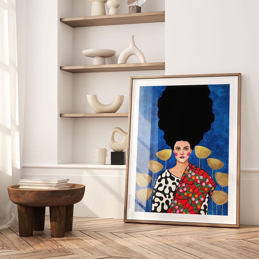 Poster donna nel campo con foglie d'oro - Hülya