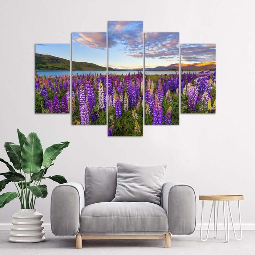 Stampa su tela 5 pezzi Fiori di lago di lavanda