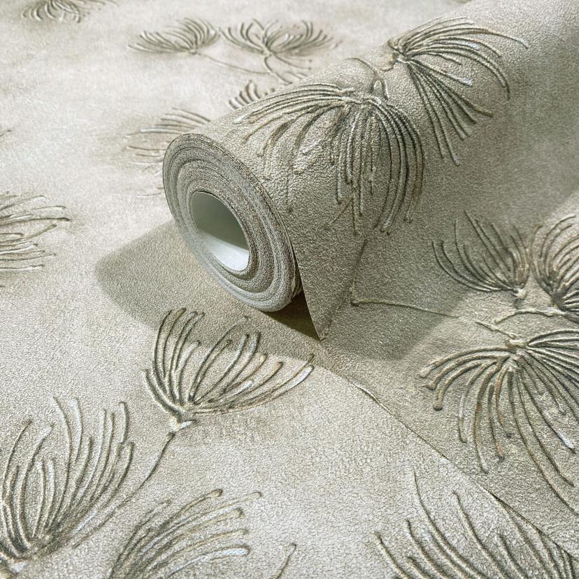 Ikke-vævet tapet blomster, beton blomster natur mat i beige