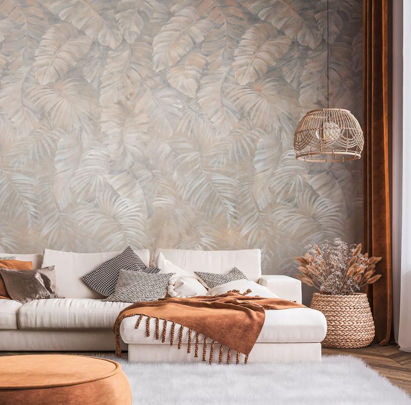 Palmetapet brun beige - non-woven tapet botanisk Livingwalls - mat og glat