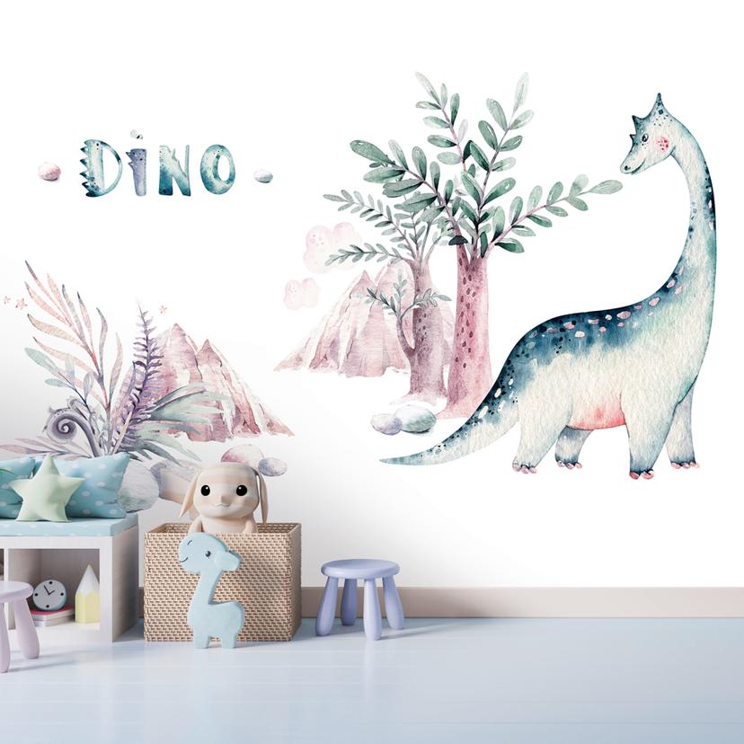 Dinosaur tapet i hvid pink - non-woven tapet Designwalls 2 - 2,55 x 3,5 m