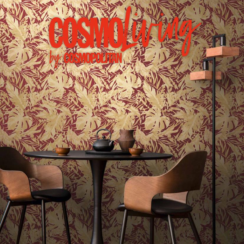 COSMOPOLITAN Jungle Papier peint intissé Bordeaux rouge beige doré - Papier peint à motifs moderne