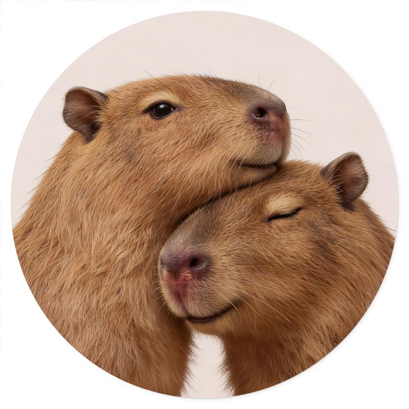 Knuffel capibara paar Muursticker - Rond