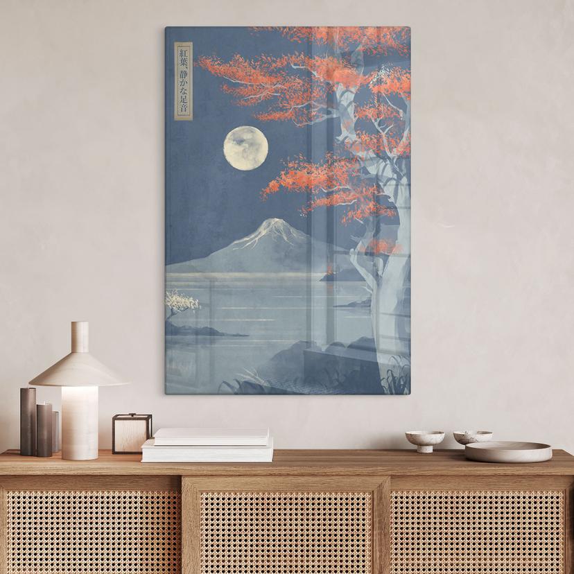 Stampa su vetro Luna piena sulla cima del Fuji-san | Paesaggio giapponese - Roze