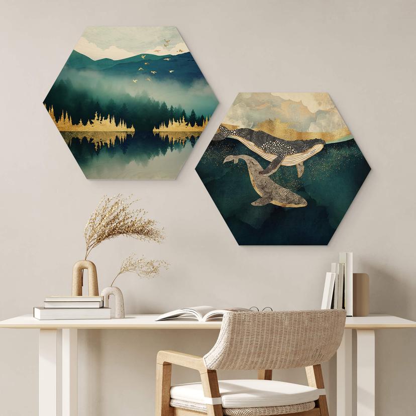 Hexagon Holzbild SpaceFrog Designs - Morgenruhe