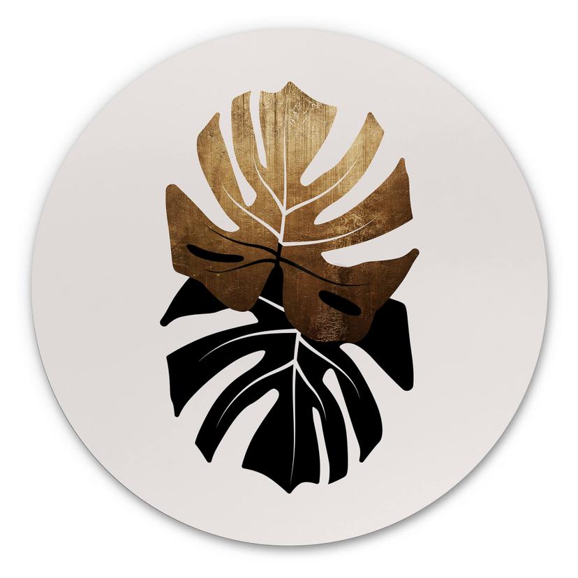 Tableau sur alu-Dibond Kubistika - Monstera noir et or - Rond