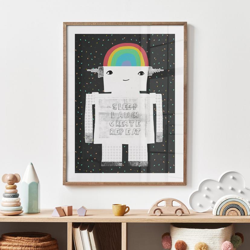 Poster per bambini - Rainbow robot Sleep Laugh Create - Treechild