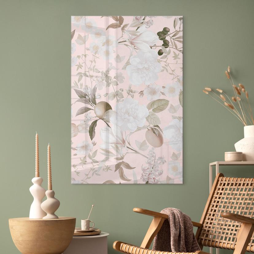 Tableau en verre acrylique Illustration Boho avec fleurs et fruits - UN Designs