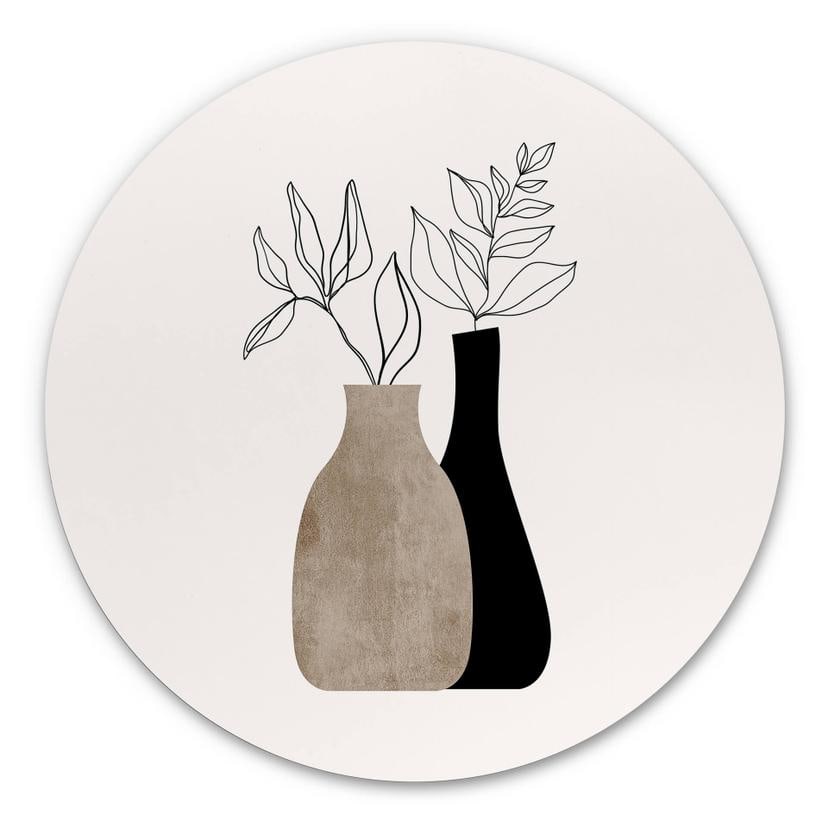 Tableau sur alu-Dibond rond Kubistika - Plantes minimalistes