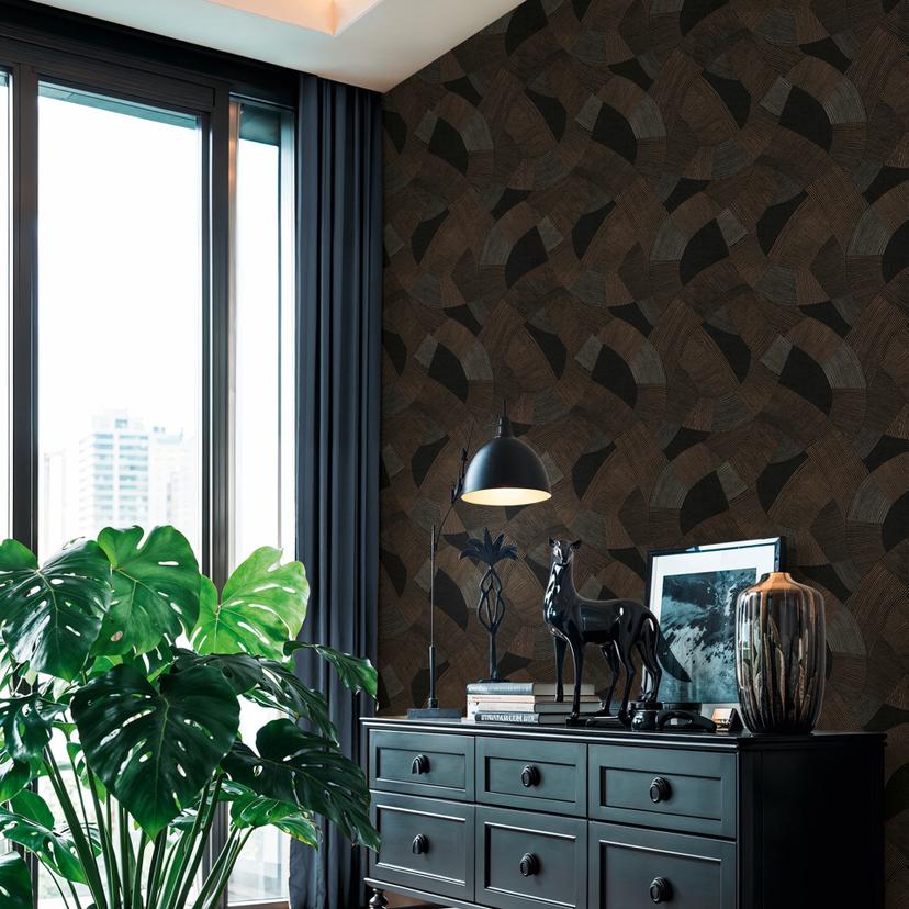 Papier peint intissé formes géométriques noir marron papier peint mural géométrique