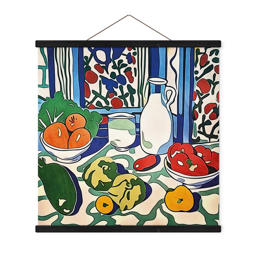 Tekstil plakat Frugt og grøntsager på køkkenbordet - Inspireret af Matisse - Zamart