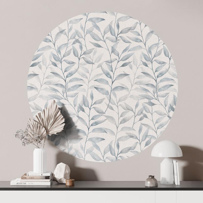 Delikate akvarelblade Wallsticker - Blød grå - Blomsterdekor - Rund