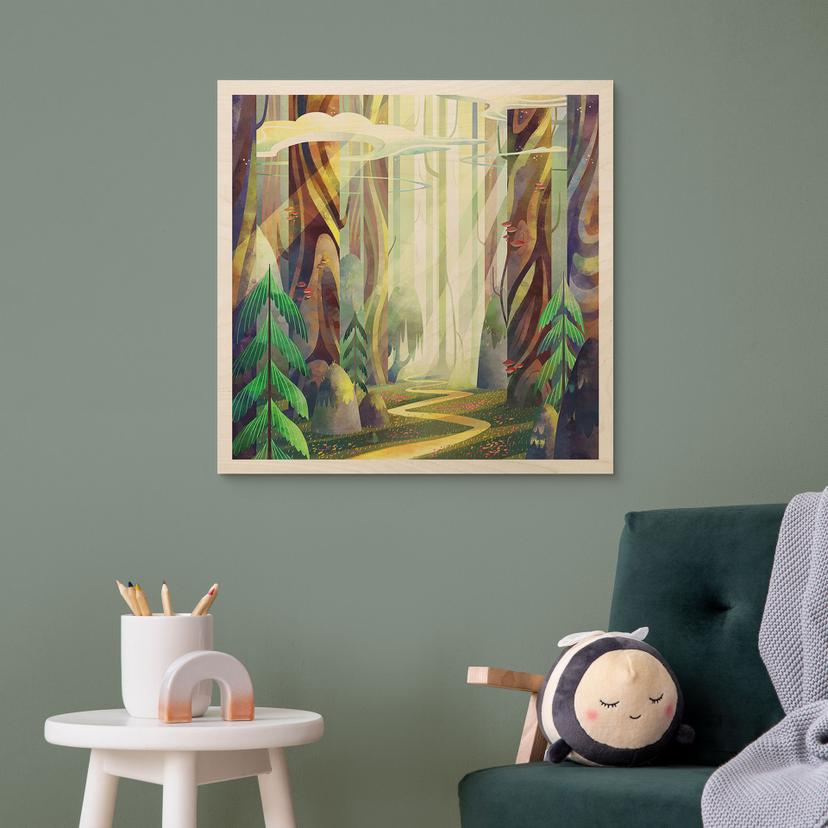 Cuadro de madera bosque encantado a la luz - DigitalArtsi