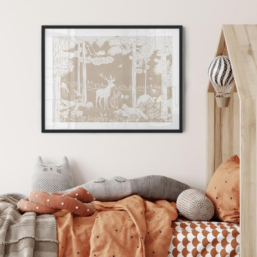Poster med höstskog med rådjur och rävar - Brun - Kikki Belle