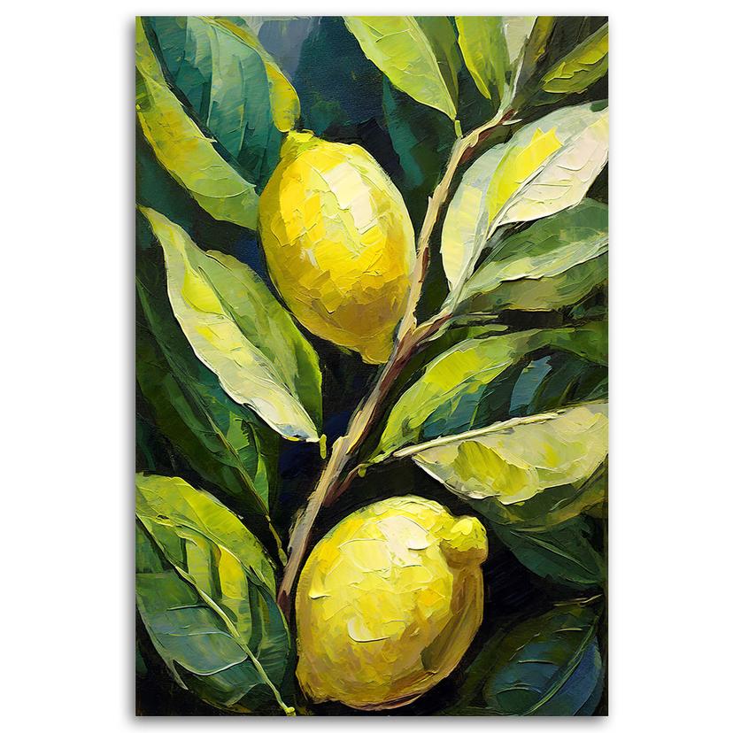 Stampa su tela, limoni dipinti a mano in acrilico