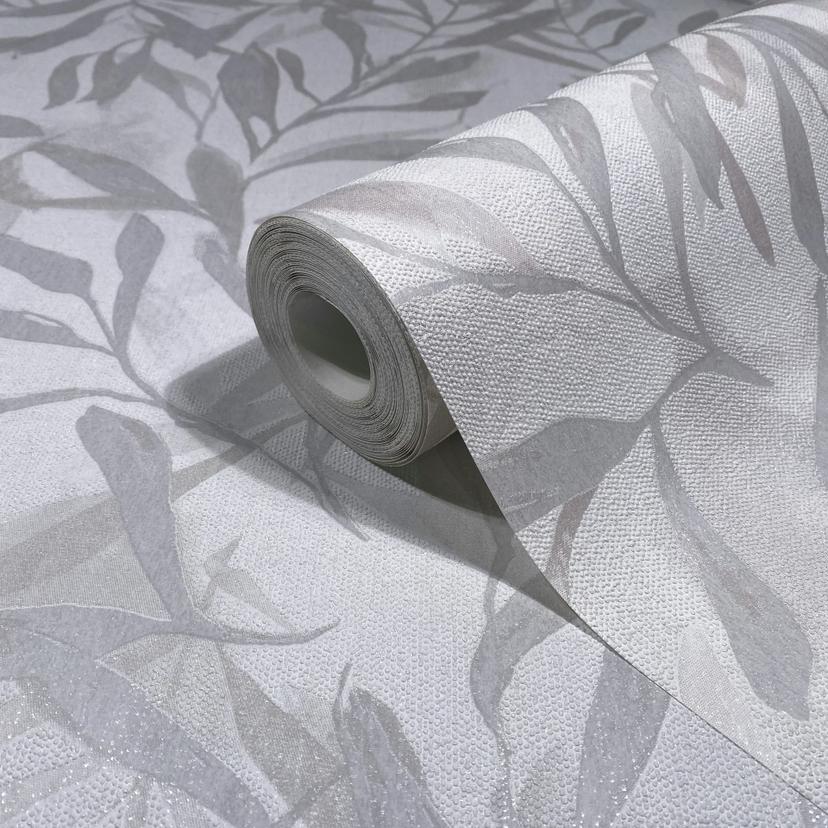 Non-woven tapet i vitt grått blad blad look vintage blommig natur