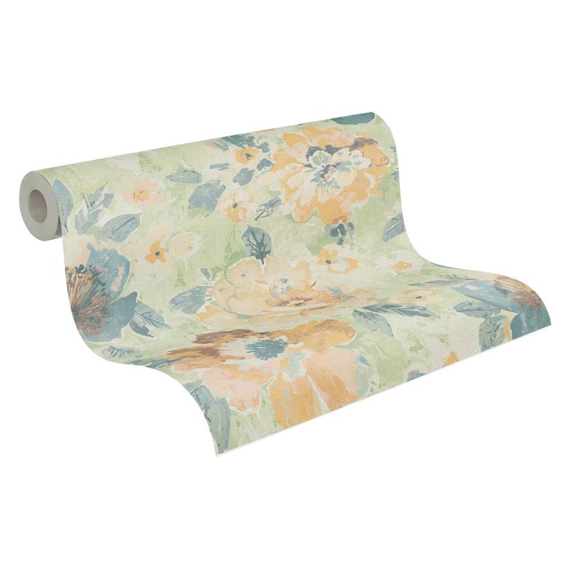Papel pintado floral vintage verde amarillo - papel pintado retro floral pastel - papel pintado no t