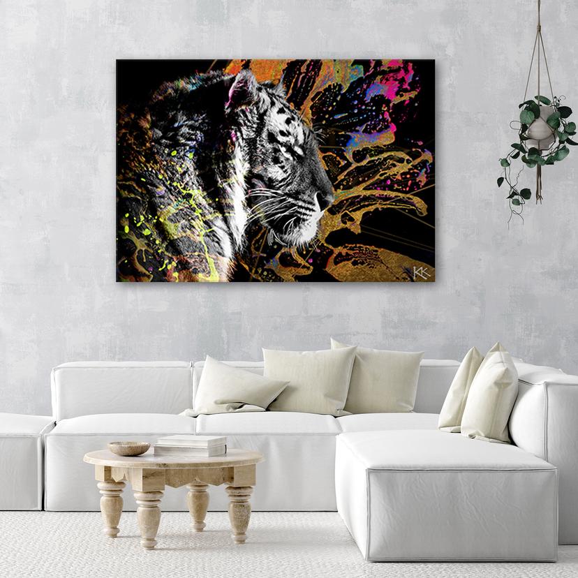 Stampe su tela, Tigre su sfondo colorato