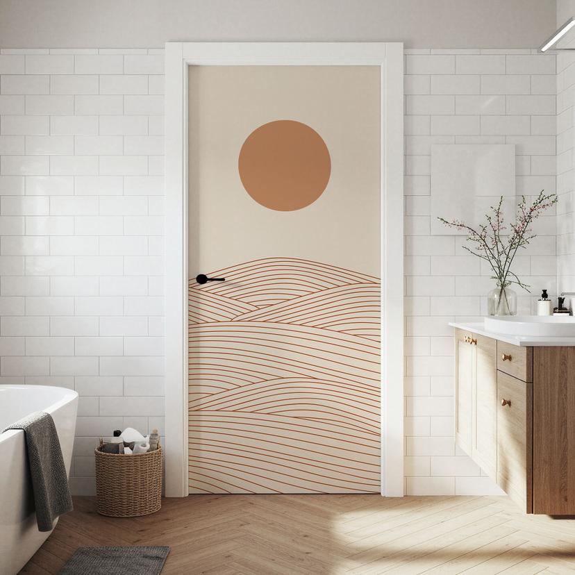 Amanecer sobre el desierto abstracto - Playell - Decoración autoadhesiva para puertas