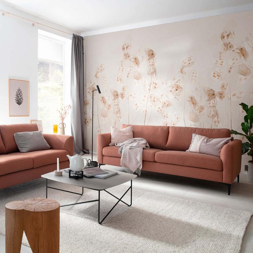 Fotomurale fiori, foglie natura floreale, moderno in beige