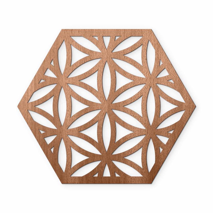 Väggdekorationer i trä mahogny - Hexagon livets blomma