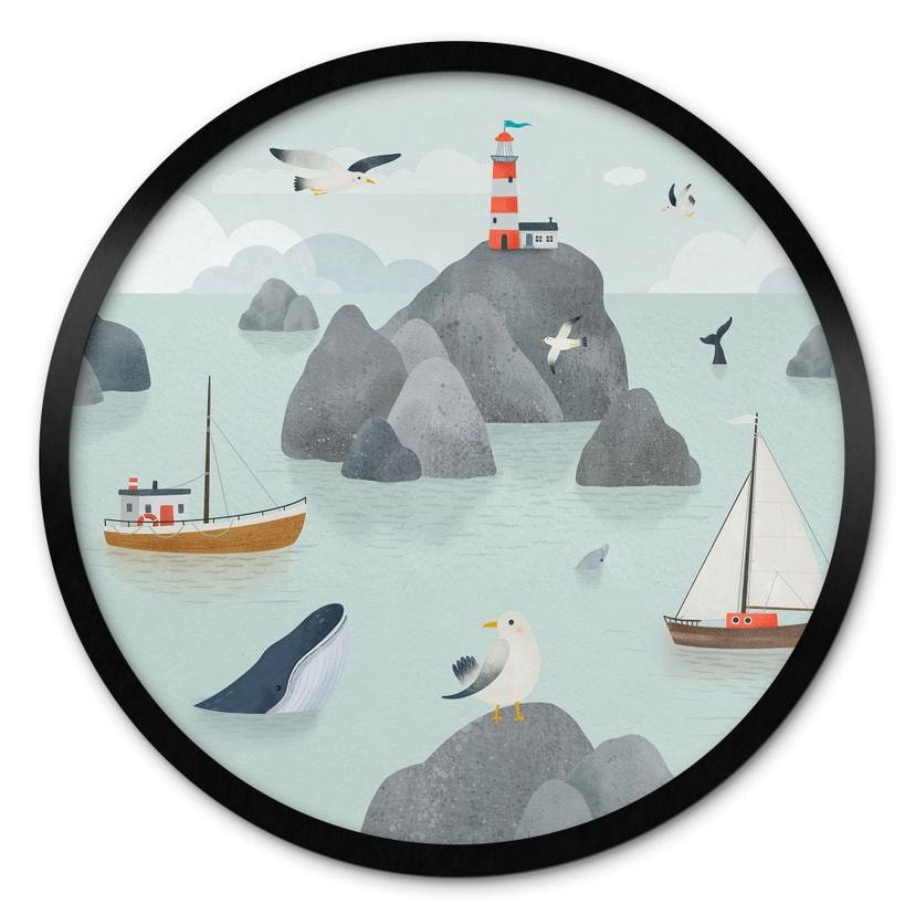 Poster Maritiem Kustmotief met Vuurtoren - Oliver Robins - Rond