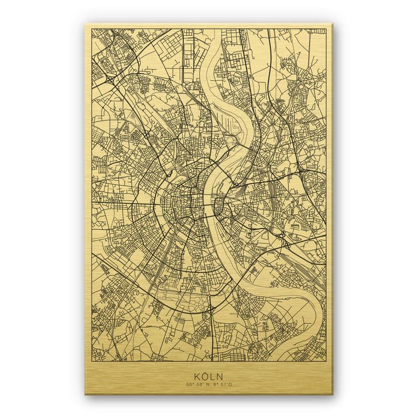 Alu-Dibond mit Goldeffekt Stadtplan Köln