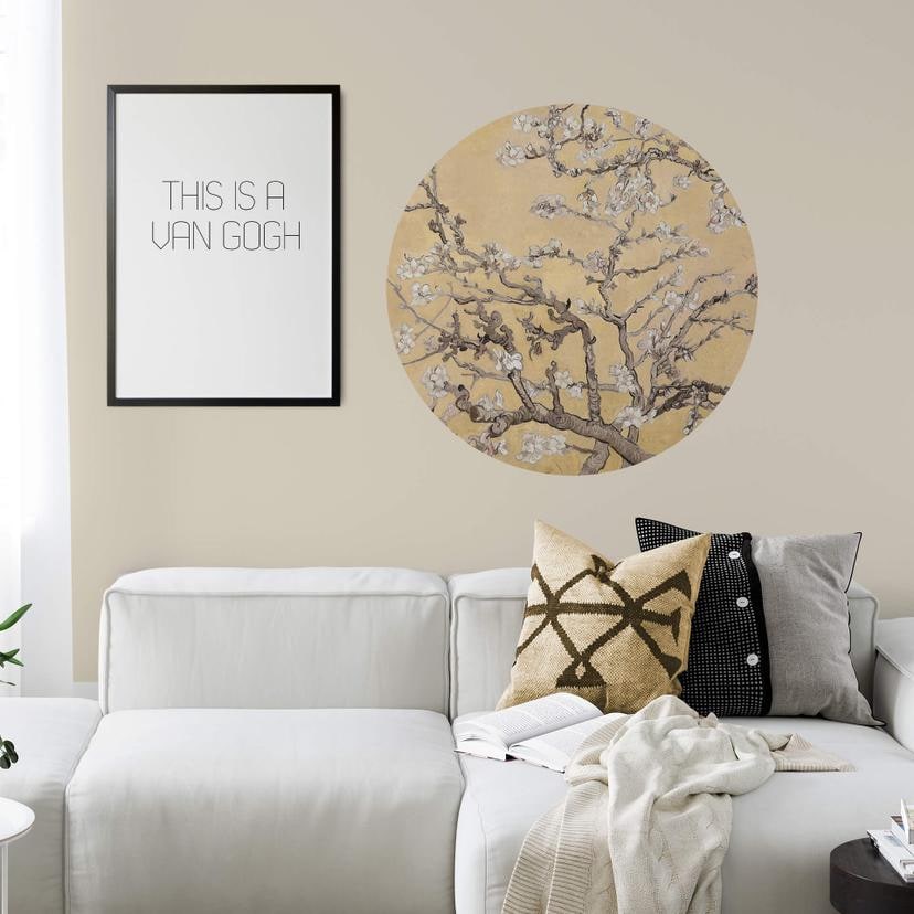 Sticker mural van Gogh - Amandiers en fleur crème - Rond