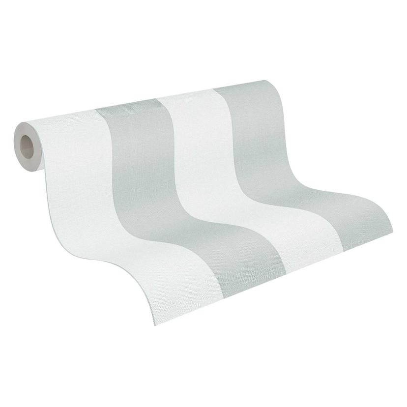 Papel pintado a rayas verde salvia blanco gris - Papel pintado no tejido de textura fina moderno