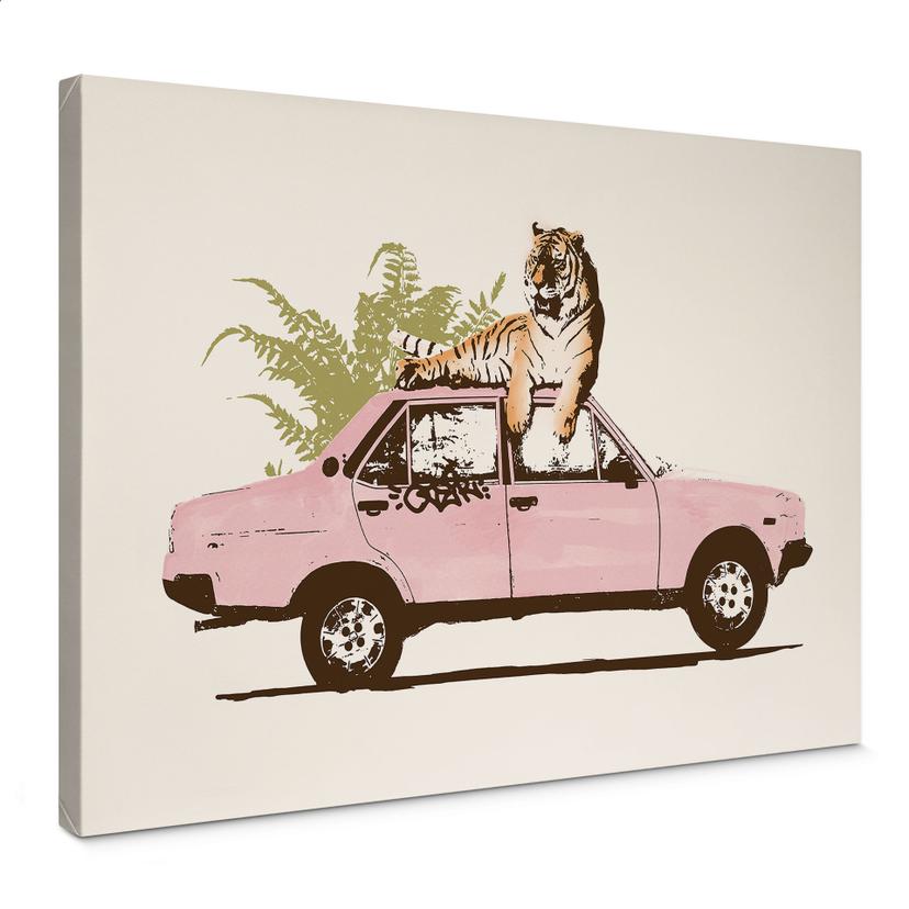 Lienzo tigre sobre coche rosa - Bodart