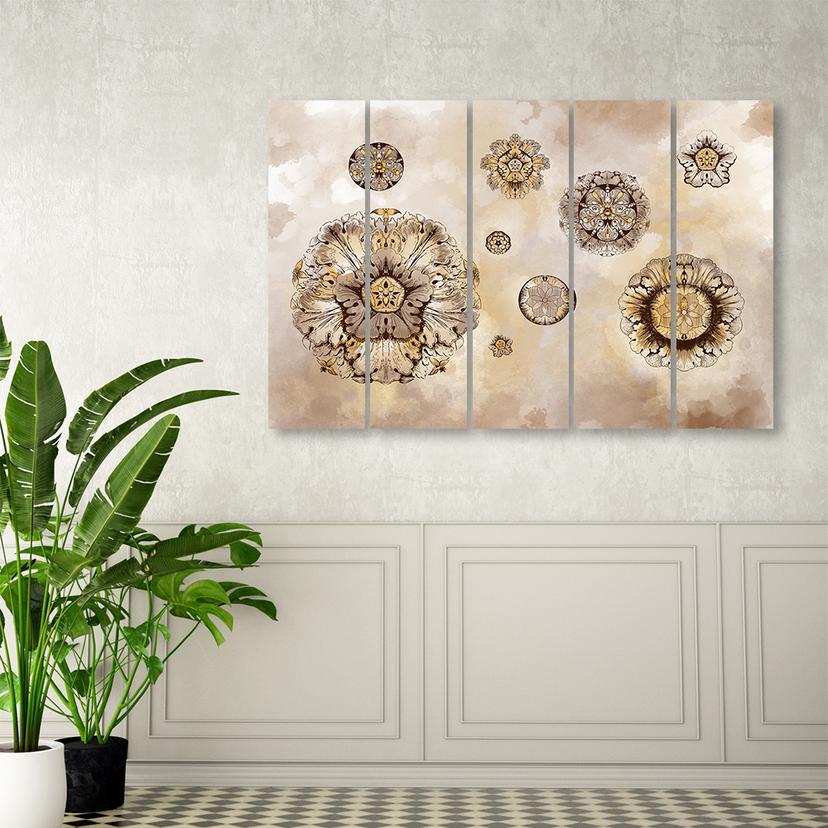 Stampa su tela 5 pezzi, forme geometriche floreali
