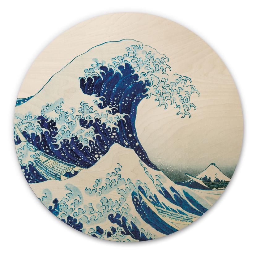 Trätavla Hokusai - Den stora vågen - Rund