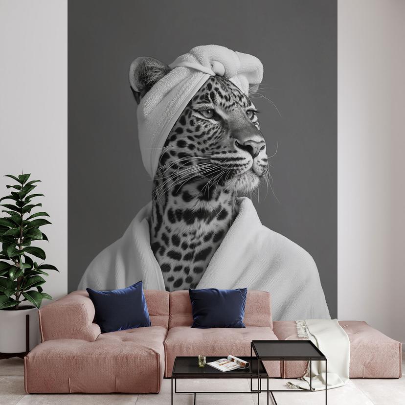 Royale spa time-out fototapet med leopard | sort og hvid - Rahner